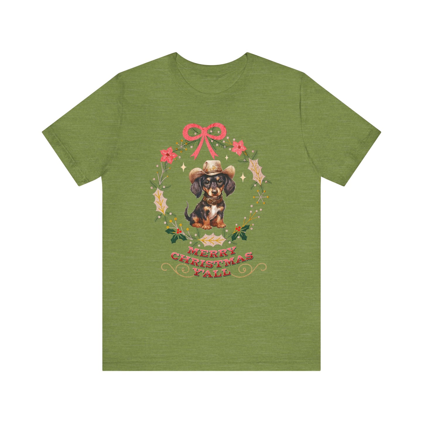 Western Dachshund Wiener Christmas Shirt, Dachshund Lover Gift, Cowgirl Country Southern Rodeo Christmas Shirt, Animal Lover, Farm Life Gift T-Shirt Printify Heather Green XS 