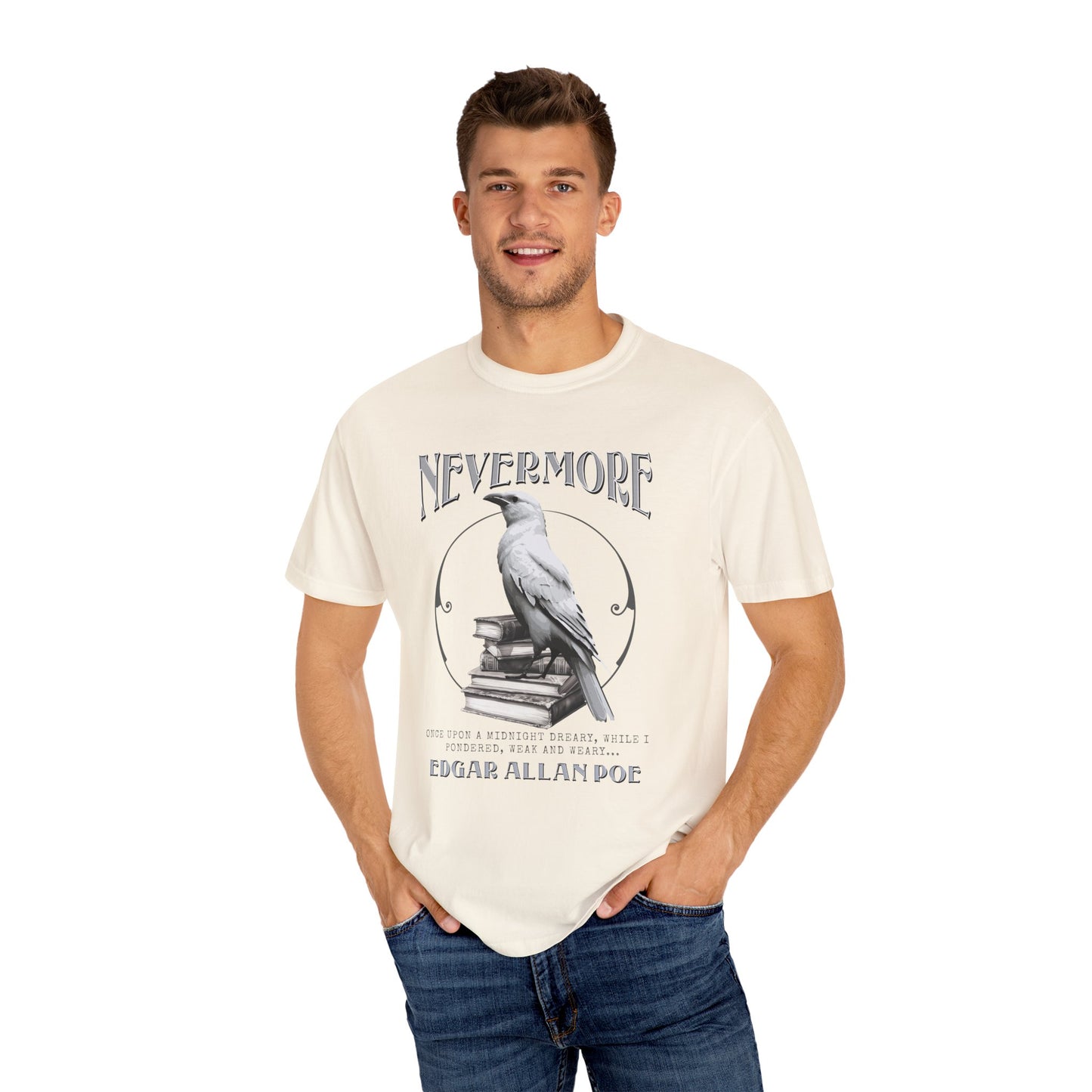 Edgar Allan Poe The White Raven Unisex Garment-Dyed T-shirt T-Shirt Printify   