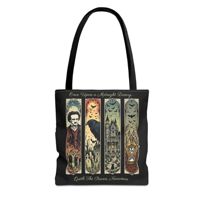 Edgar Allan Poe Tote Bag Gothic Literary Gift for Book Lover Dark Academia Macabre Accessory Halloween Tote Fall School Bag for Poetember Bags Printify 13" × 13'' Black