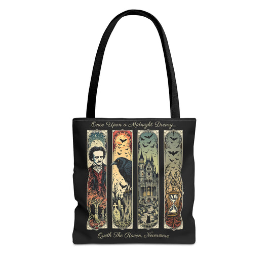 Edgar Allan Poe Tote Bag Gothic Literary Gift for Book Lover Dark Academia Macabre Accessory Halloween Tote Fall School Bag for Poetember Bags Printify 13" × 13'' Black