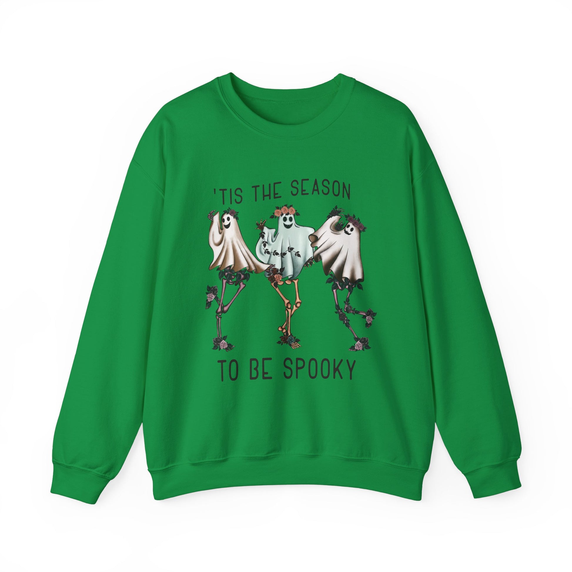 Halloween Dancing Ghosts Skeletons Sweatshirt, Halloween Group Party Gift, Fun Halloween Costume Sweater, Gift for Mom, Thanksgiving Shirt Sweatshirt Printify S Irish Green 