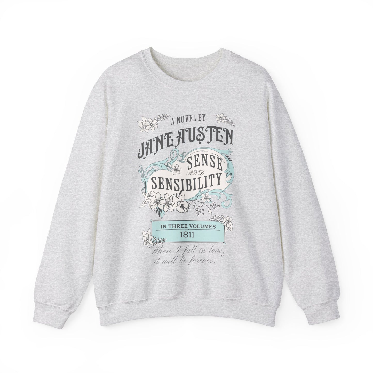 Jane Austen Sweatshirt, Sense & Sensibility Historical Romance Sweater, Bookish Literary Jane Austen Fan Art Gift, Gift for Her, Readers, Sweatshirt Printify S Ash 