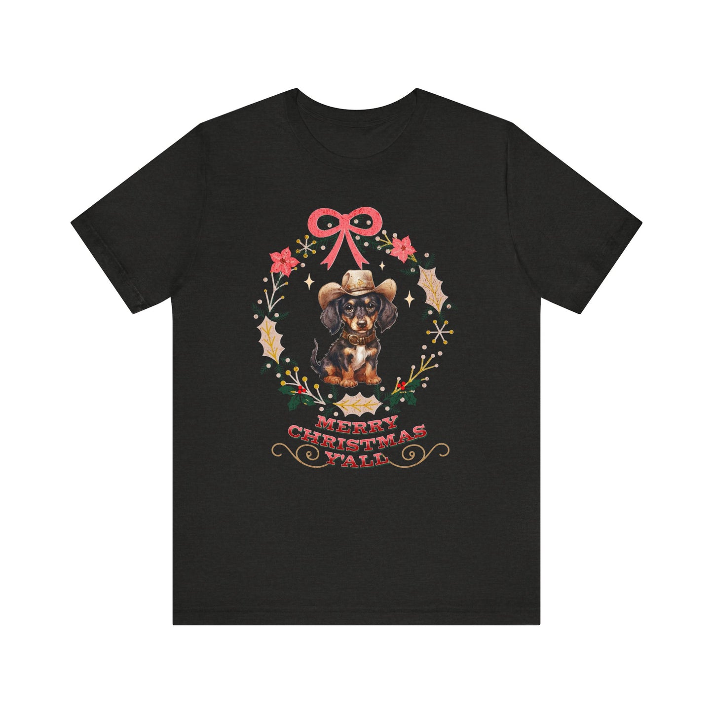 Western Dachshund Wiener Christmas Shirt, Dachshund Lover Gift, Cowgirl Country Southern Rodeo Christmas Shirt, Animal Lover, Farm Life Gift T-Shirt Printify Black Heather XS 