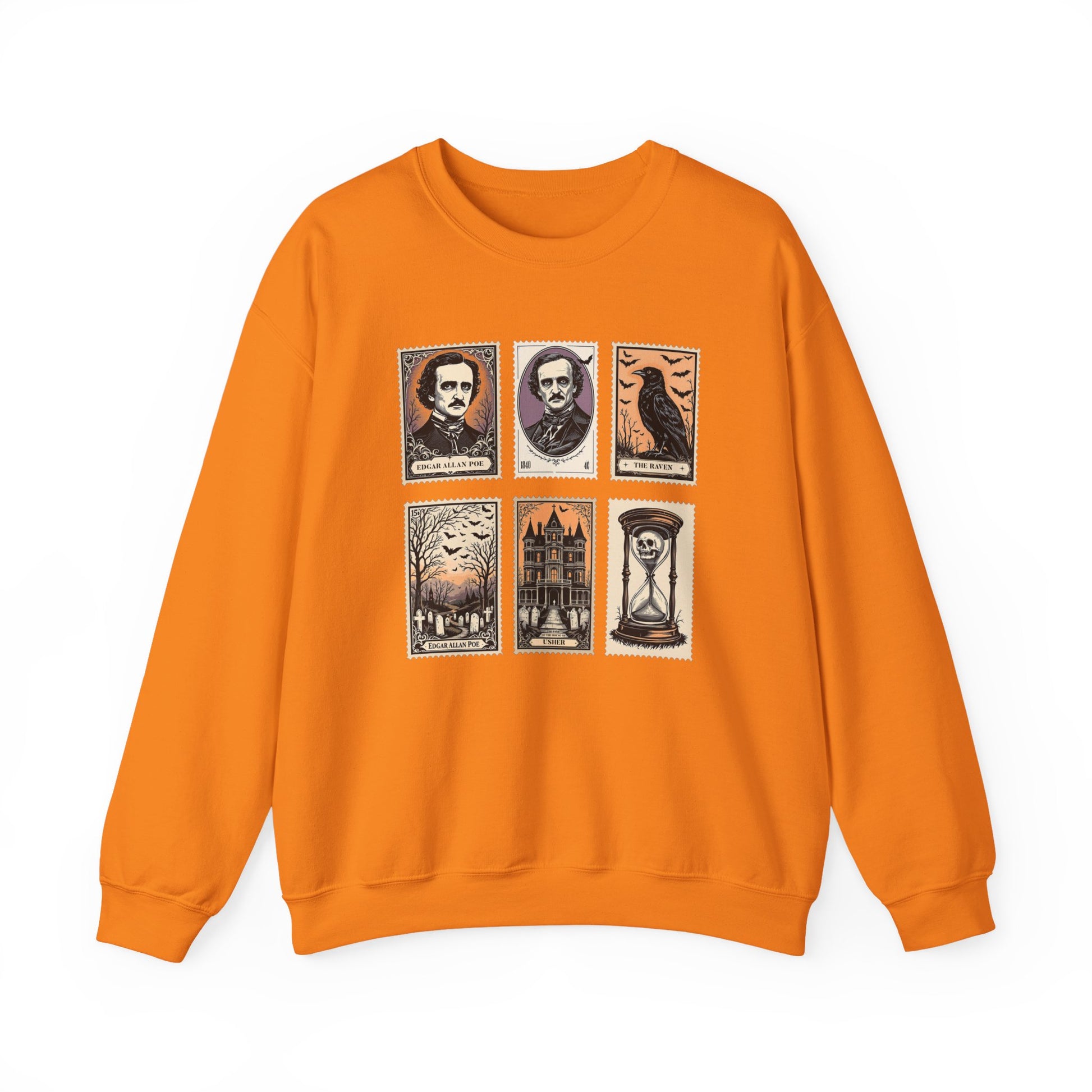 Edgar Allan Poe Sweatshirt The Raven Nevermore Gothic Horror Sweater Dark Academia Macabre Halloween Gift for Book Lovers Birthday Christmas Sweatshirt Printify Safety Orange S