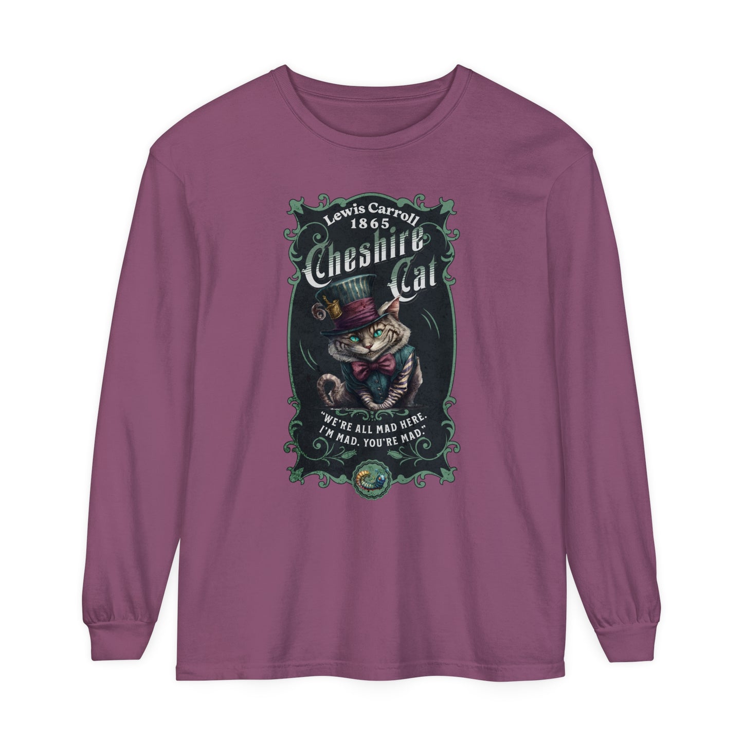 Cheshire Cat Long Sleeve Shirt, Alice in Wonderland, Lewis Carroll Dark Academia TShirt Mad Hatter Tea Party Bookish Book Lover Booktok Gift Long-sleeve Printify Berry S 