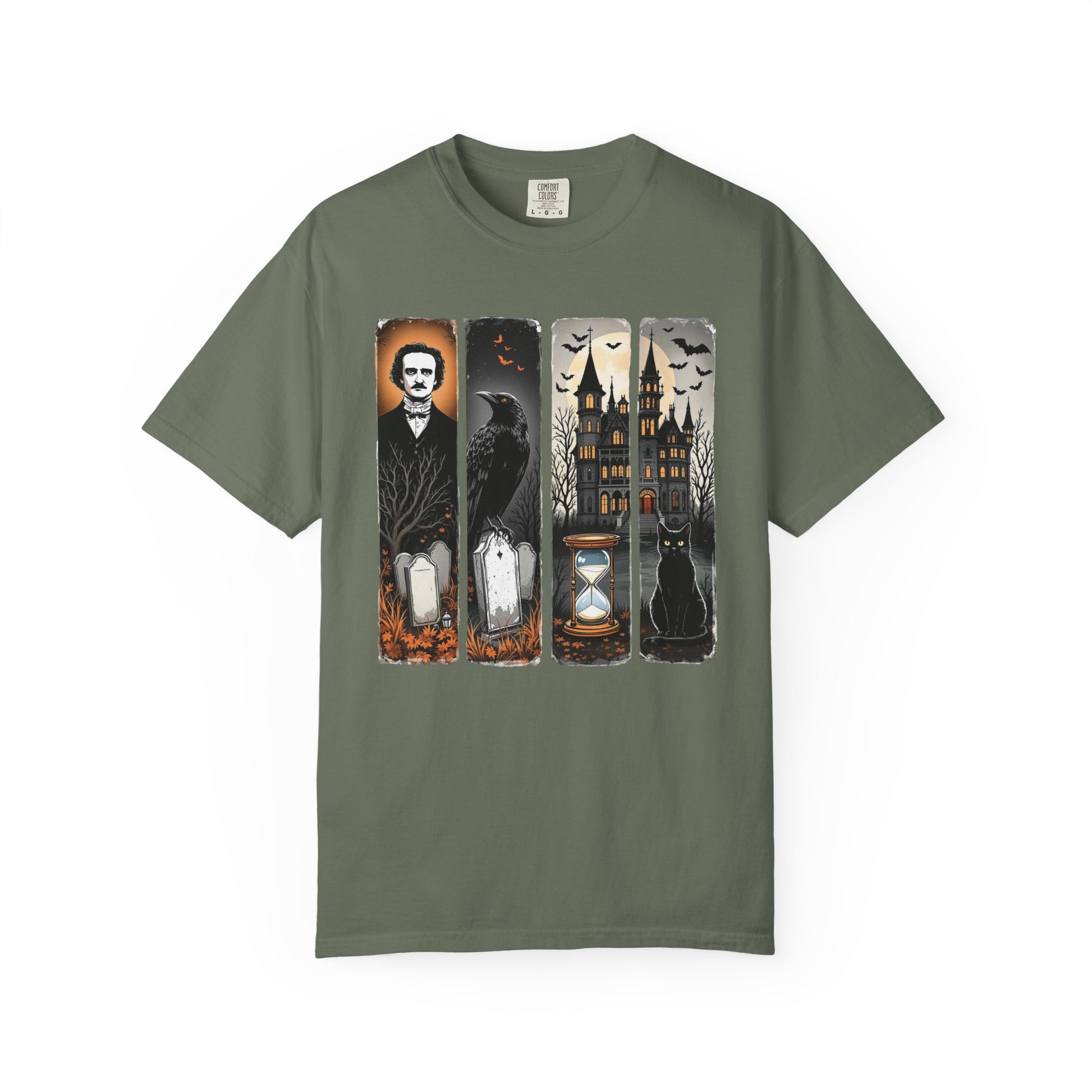 Edgar Allan Poe T-Shirt Gothic Graphic Tee The Raven Nevermore Quote Horror Literature Shirt Dark Academia Aesthetic Halloween Party Gift T-Shirt Printify Moss S