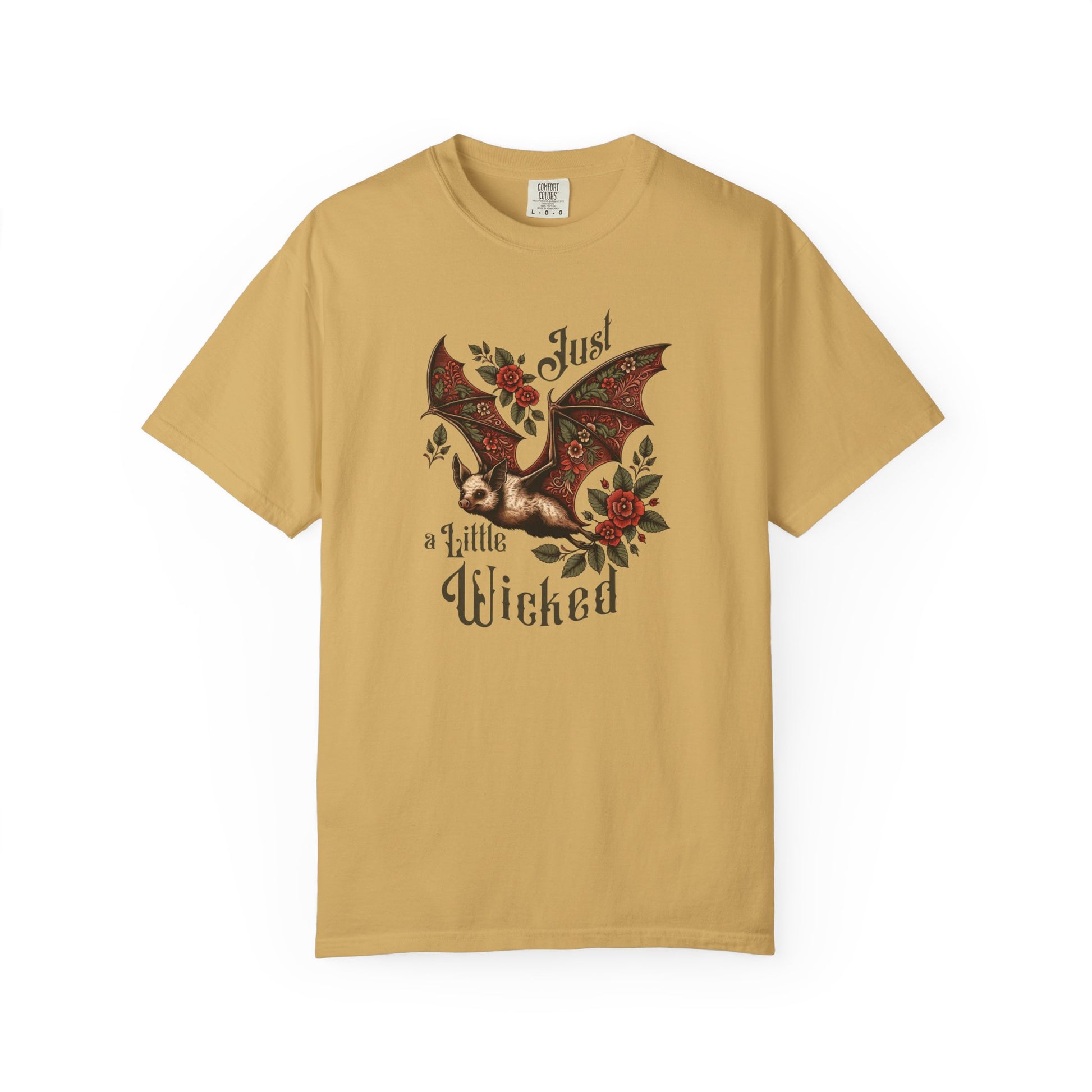 Bat Retro Goth TShirt Vintage Grunge Style Bat Shirt For Halloween Party Spooky Vibes Witchy Dark Academia Comfort Colors Oversized Shirt T-Shirt Printify Mustard S
