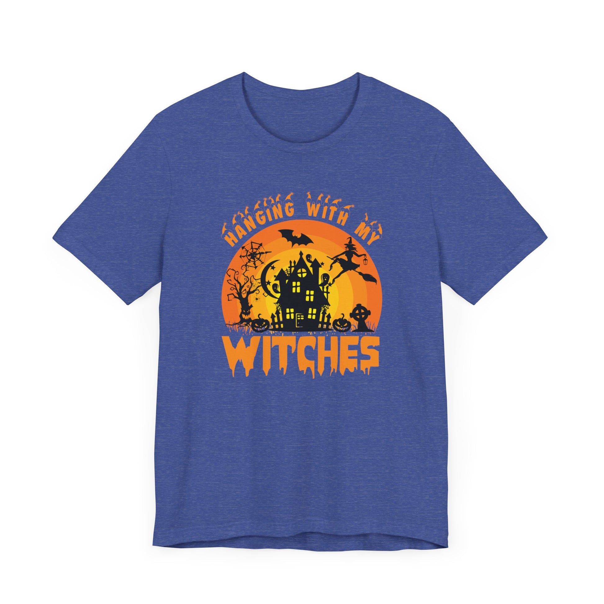 Witches and Haunted House Shirt,  Spooky Halloween Season Graphic Tee, Sunset Halloween Design, Creepy Fall or Autumn Style T Shirt, T-Shirt Printify   