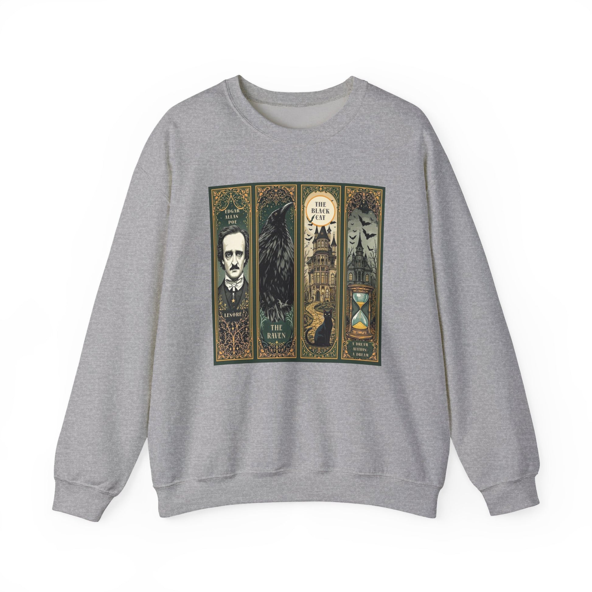 Edgar Allan Poe Sweatshirt The Raven Nevermore Gothic Horror Sweater Dark Academia Macabre Halloween Gift for Book Lovers Birthday Christmas Sweatshirt Printify Sport Grey S