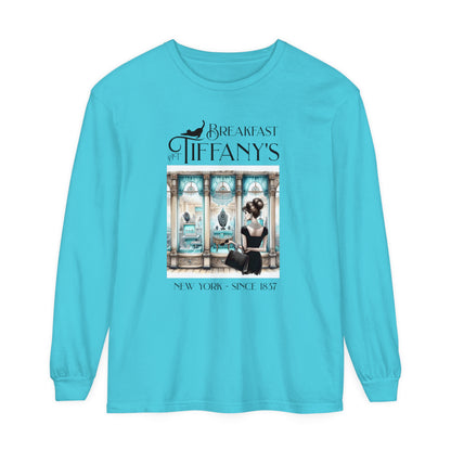 Breakfast at Tiffany's Shirt Audrey Hepburn Gift Girls Weekend Trip Shirt Gift for Bridal Shower Birthday Gift Party Favors Cruise T Shirt Long-sleeve Printify Lagoon Blue S 