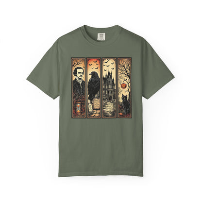 Edgar Allan Poe T-Shirt Gothic Graphic Tee The Raven Nevermore Quote Horror Literature Shirt Dark Academia Aesthetic Halloween Party Gift T-Shirt Printify Moss S