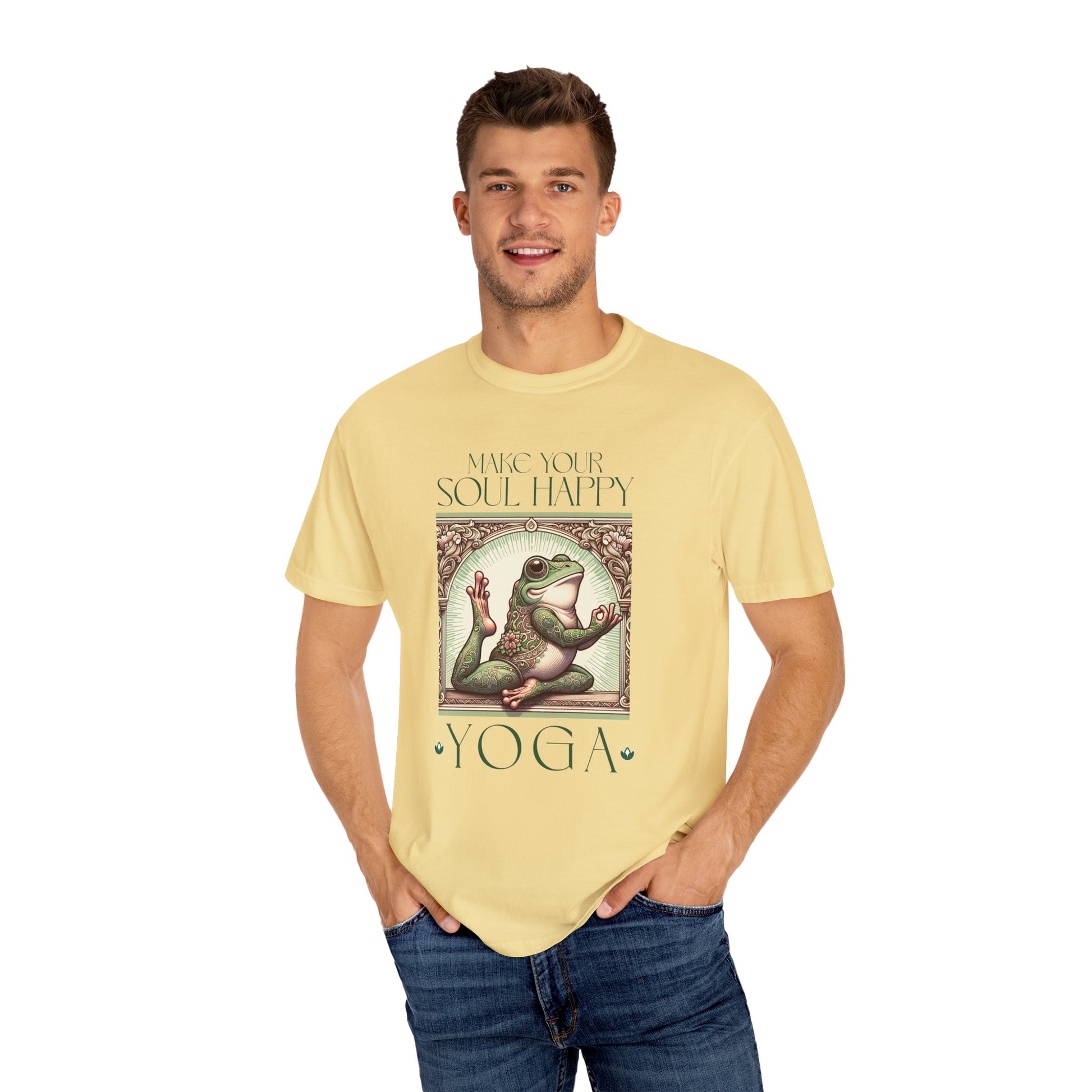 Yoga Frog Make Your Soul Happy Green Unisex T-Shirt, Casual Wear, Highlander Fan Gift, Comfortable Graphic Tee T-Shirt Printify