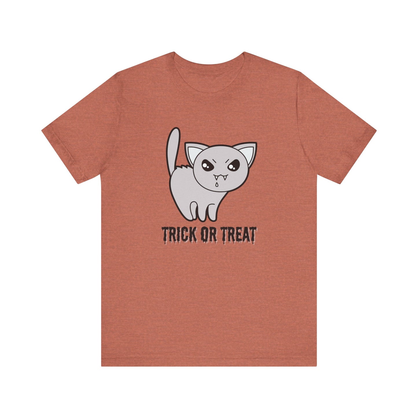 Cute Halloween Vampire Cat TShirt, Trick or Treat Shirt, Spooky Ghost Season Tee, Fun Halloween Party, Festival T-Shirt T-Shirt Printify   