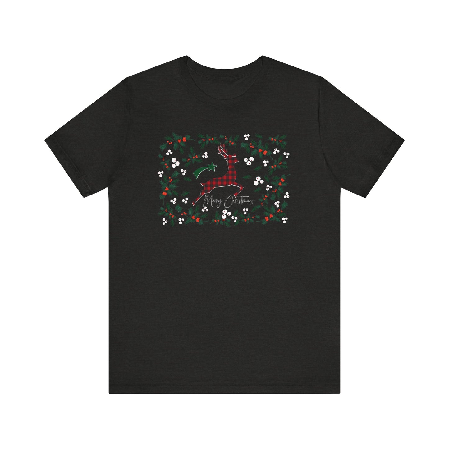 Merry Christmas Plaid Reindeer Shirt, Country Reindeer Shirt, Christmas Family Shirt, Christmas Shirt, Merry Christmas Shirt, Christmas Gift T-Shirt Printify Black Heather XS 