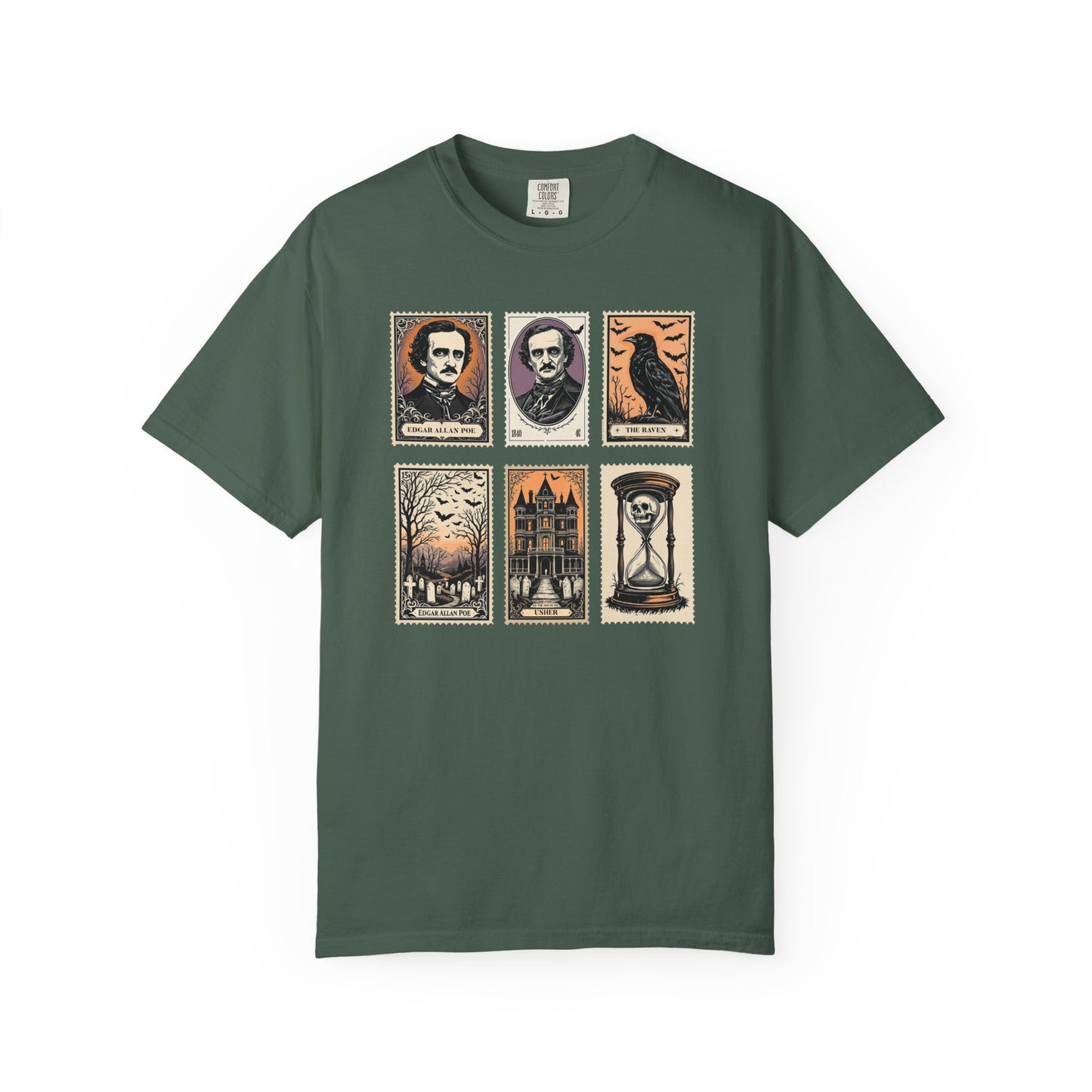 Edgar Allan Poe T-Shirt Gothic Graphic Tee The Raven Nevermore Quote Horror Literature Shirt Dark Academia Aesthetic Halloween Party Gift T-Shirt Printify Blue Spruce S