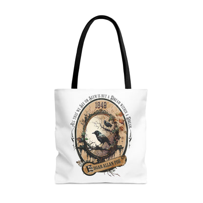 Edgar Allan Poe Tote Bag, Dream Within A Dream Vintage Poetry Lover Shoulder Bag, Dark Academia, Literary, Bookish, Bookclub Gift, Fall Gift Bags Printify   