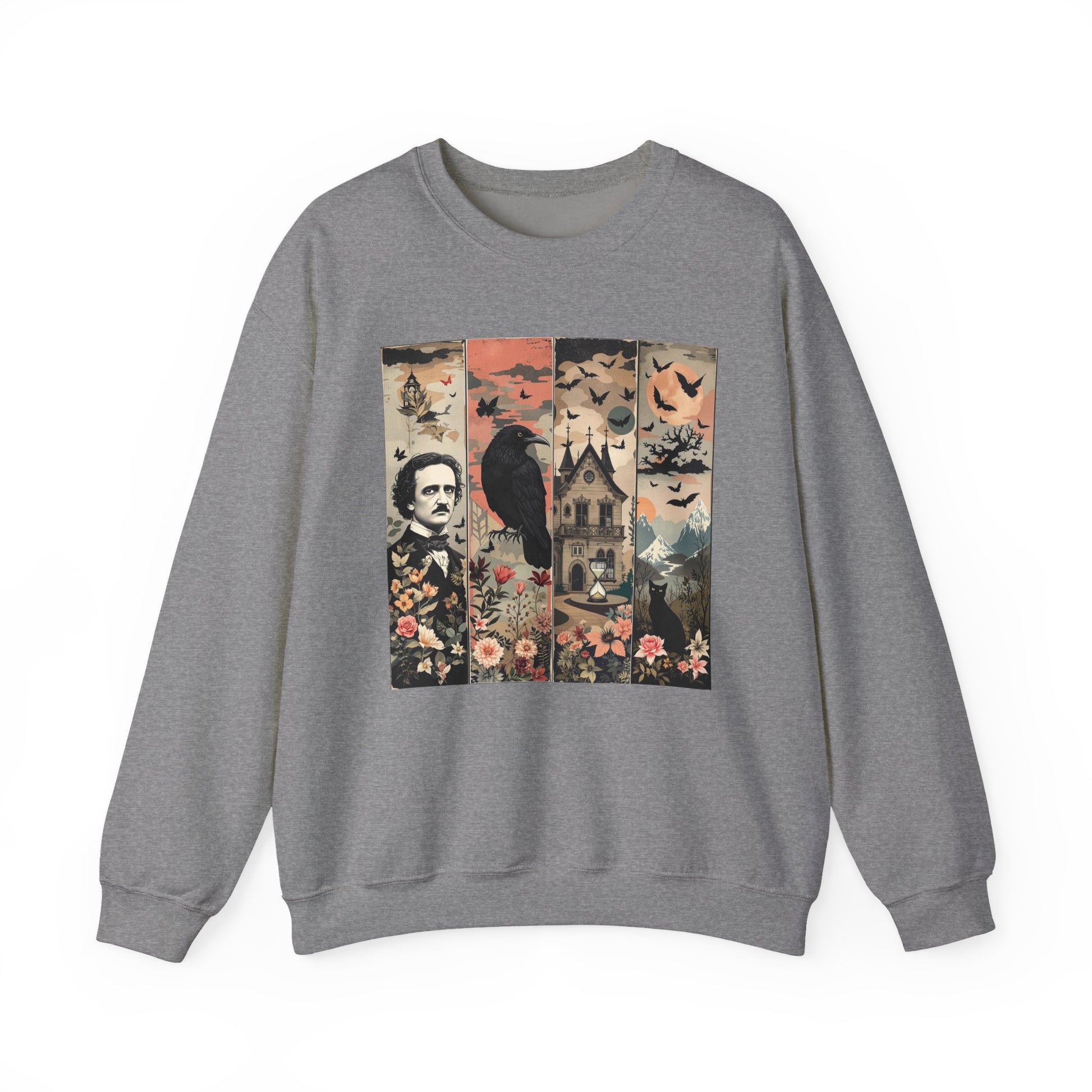 Edgar Allan Poe Sweatshirt The Raven Nevermore Gothic Horror Sweater Dark Academia Macabre Halloween Gift for Book Lovers Birthday Christmas Sweatshirt Printify Graphite Heather S