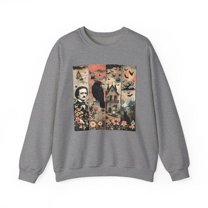 Edgar Allan Poe Sweatshirt The Raven Nevermore Gothic Horror Sweater Dark Academia Macabre Halloween Gift for Book Lovers Birthday Christmas Sweatshirt Printify Graphite Heather S