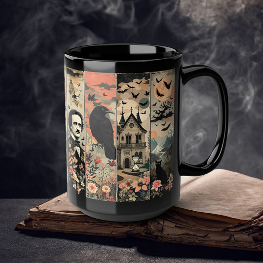 Edgar Allan Poe Mug Gothic Literary Gift For Book Lover Dark Academia Macabre Fall Coffee Cup Halloween Poetember Party Gift For Bookclub Mug Printify 15oz