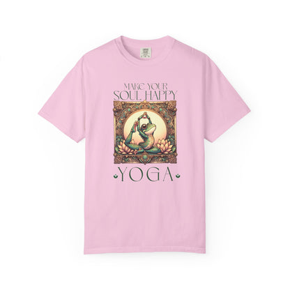 Green Yoga Frog Make Your Soul Happy Unisex T-Shirt, Casual Wear, Highlander Fan Gift, T-Shirt Printify Blossom S