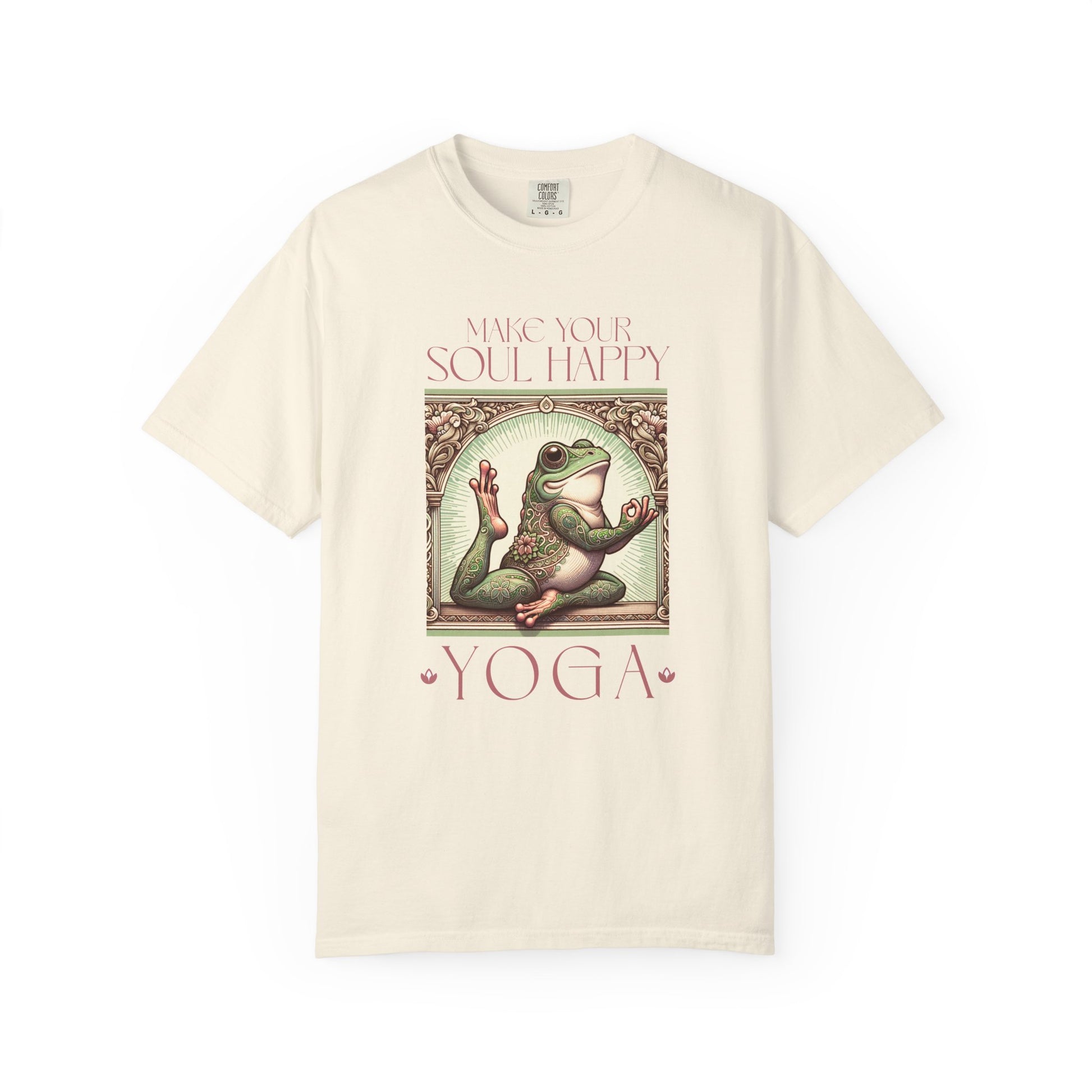 Yoga Frog Make Your Soul Happy Pink Unisex T-Shirt, Casual Wear, Highlander Fan Gift, Comfortable Graphic Tee T-Shirt Printify Ivory S