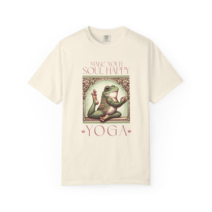 Yoga Frog Make Your Soul Happy Pink Unisex T-Shirt, Casual Wear, Highlander Fan Gift, Comfortable Graphic Tee T-Shirt Printify Ivory S