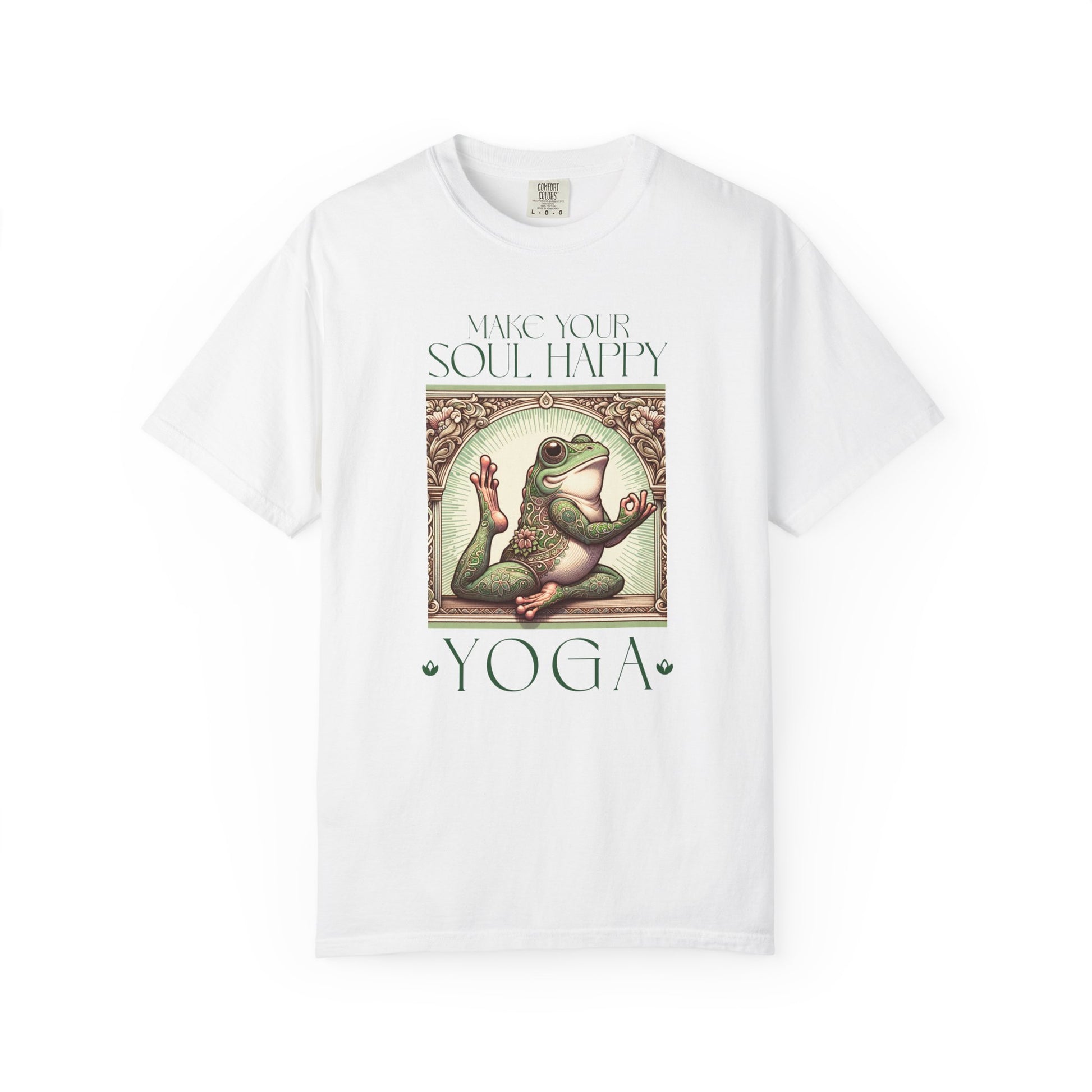 Green Yoga Frog Make Your Soul Happy Unisex T-Shirt, Casual Wear, Highlander Fan Gift, T-Shirt Printify White S