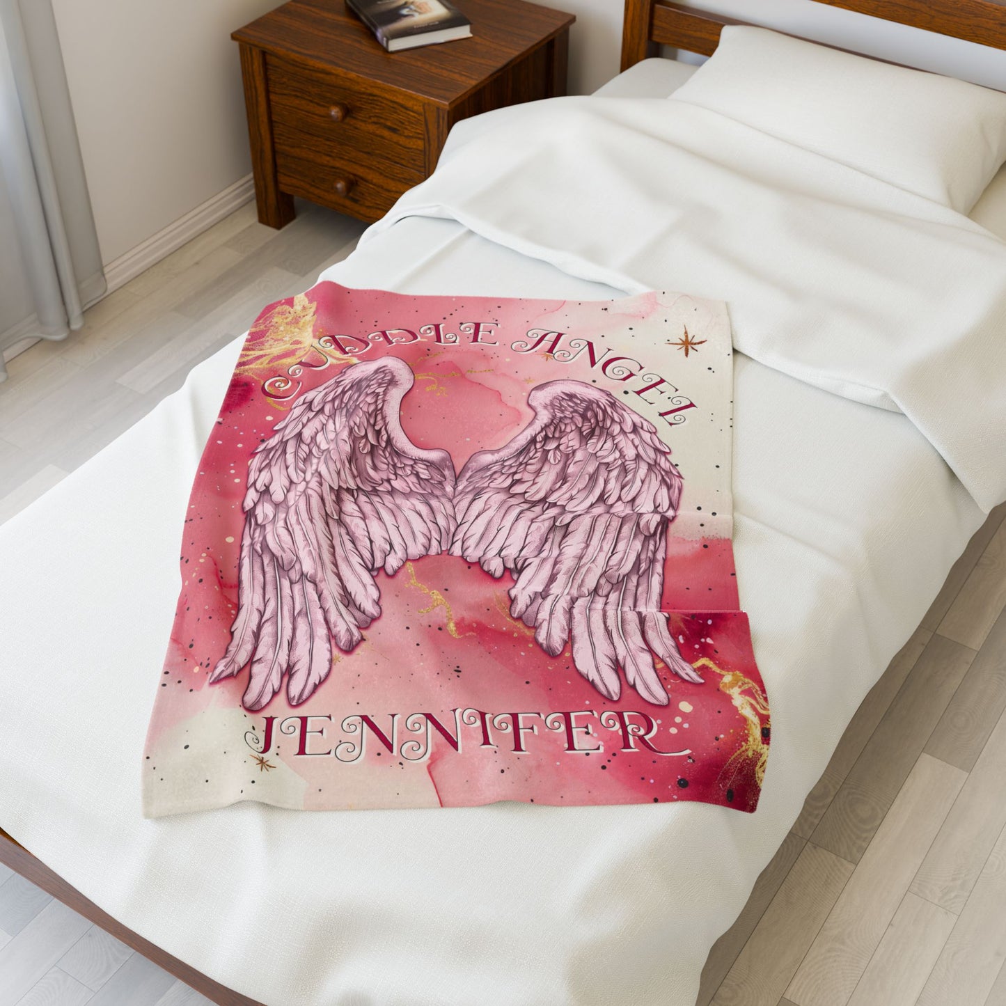 Custom Angel Wings Cuddle Plush Blanket Cozy Throw for Spiritual Gift for Birthday Christmas Gift for Mom or Best Girl Friends Angelic Love All Over Prints Printify