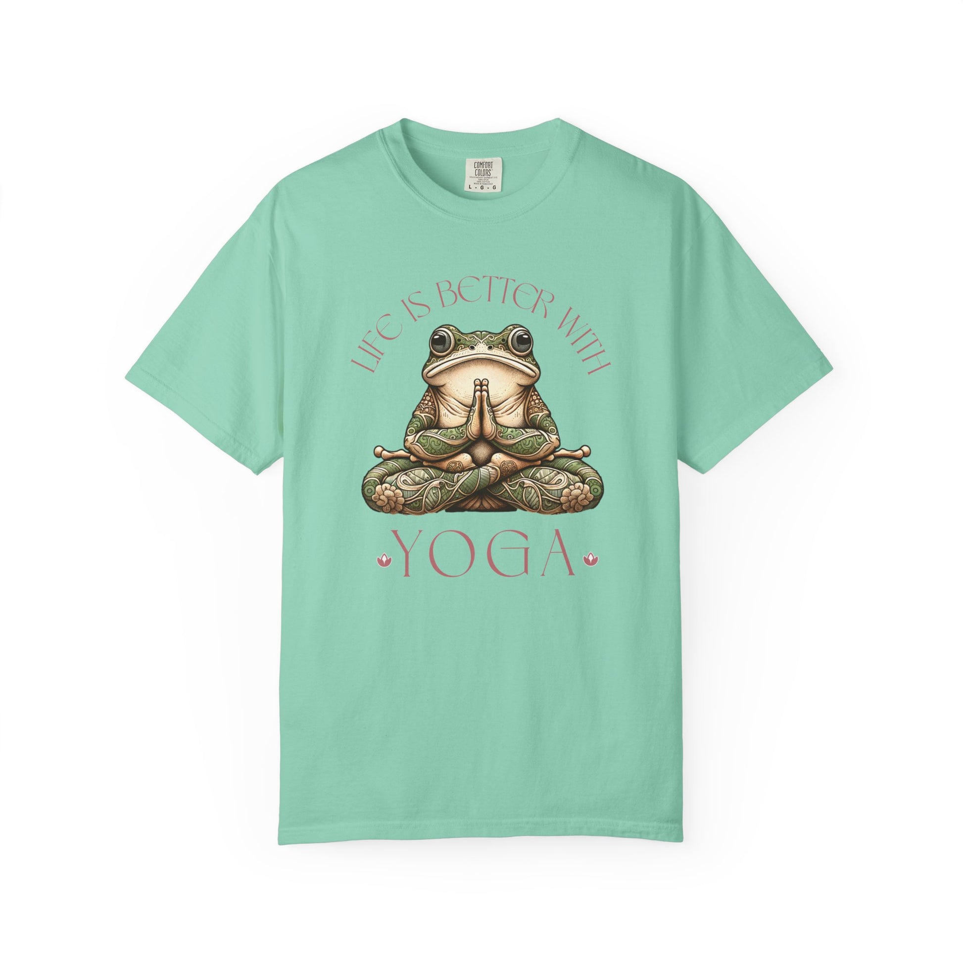Pink Yoga Frog Life Is Better With Yoga Unisex T-Shirt, Casual Wear, Highlander Fan Gift, T-Shirt Printify Island Reef S