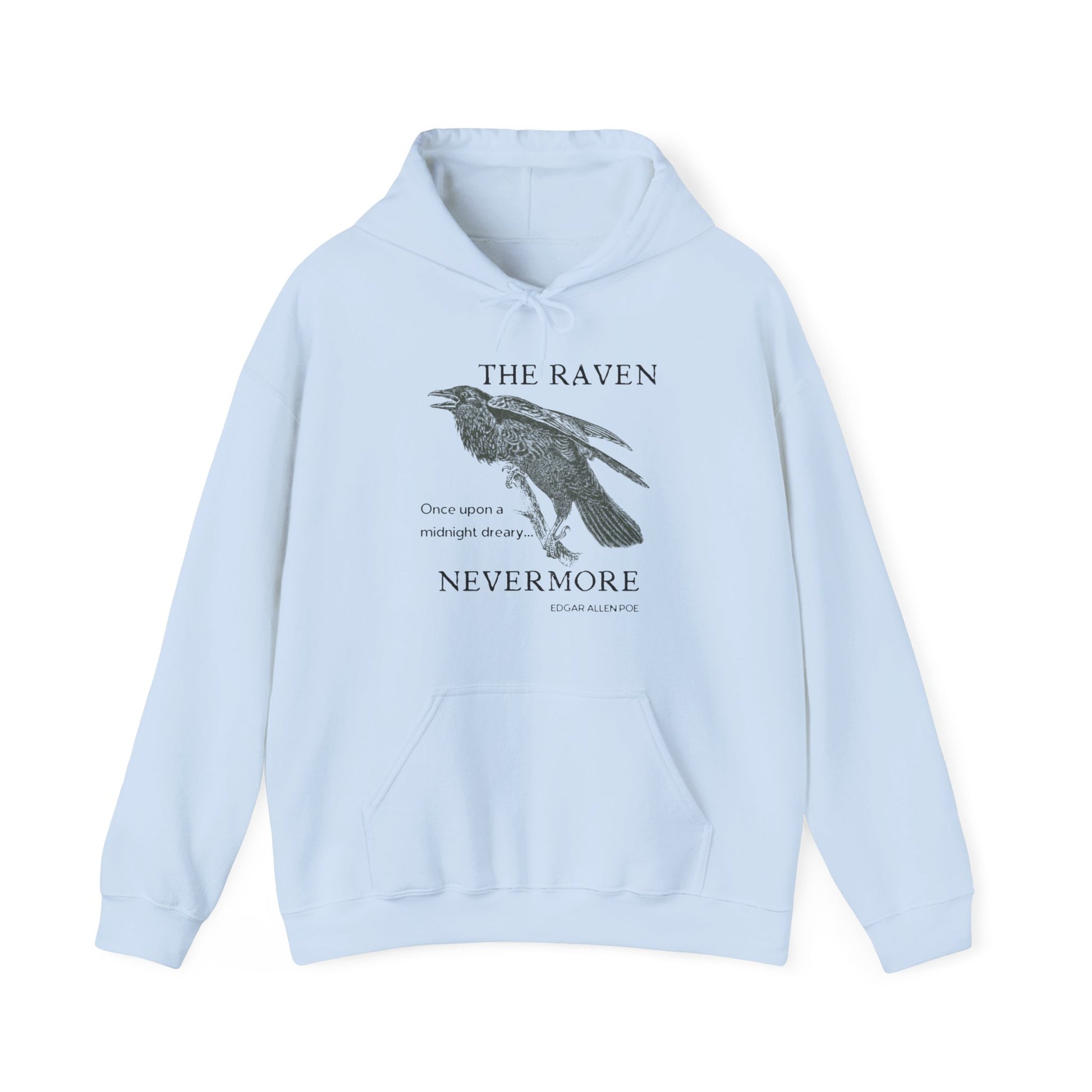 Halloween Vintage The Raven Hoodie, Spooky Season Sweater, Trick or Treating Shirt, Halloween Party Top, Edgar Allen Poe, Nevermore, Gothic Hoodie Printify Light Blue S 