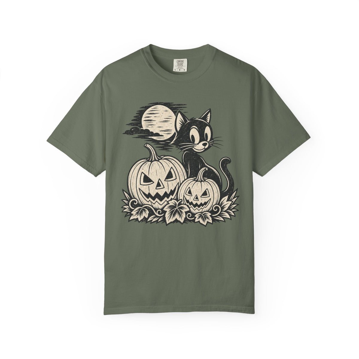 Black Cat with Jack-o'-Lanterns T-Shirt | Halloween Pumpkin Cat Shirt