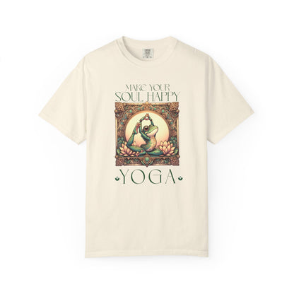 Green Yoga Frog Make Your Soul Happy Unisex T-Shirt, Casual Wear, Highlander Fan Gift, T-Shirt Printify Ivory S