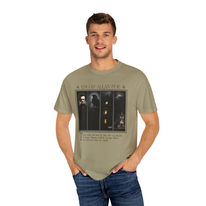 Edgar Allan Poe T-Shirt Gothic Graphic Tee The Raven Nevermore Quote Horror Literature Shirt Dark Academia Aesthetic Halloween Party Gift