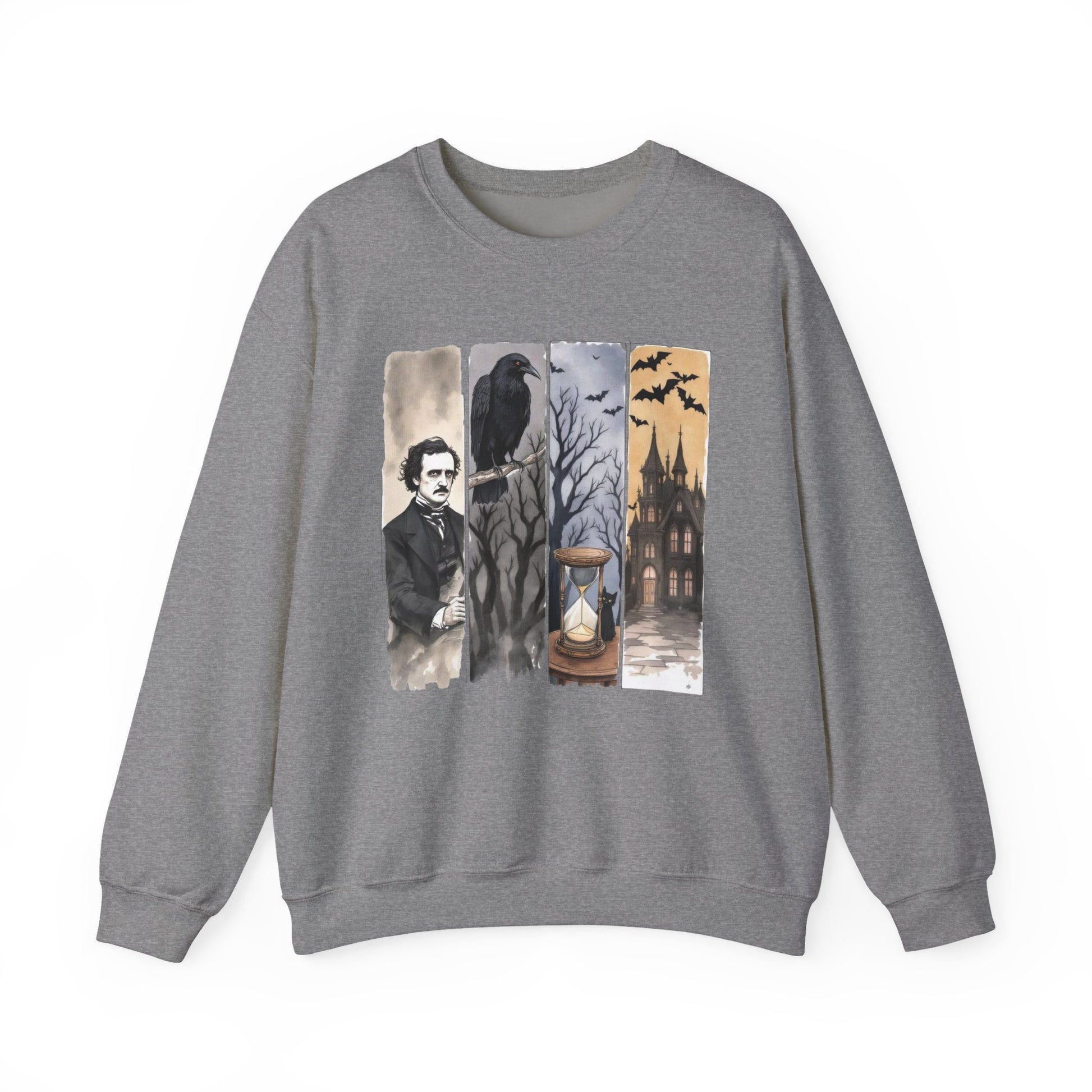 Edgar Allan Poe Sweatshirt The Raven Nevermore Gothic Horror Sweater Dark Academia Macabre Halloween Gift for Book Lovers Birthday Christmas Sweatshirt Printify Graphite Heather S
