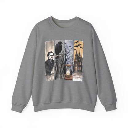 Edgar Allan Poe Sweatshirt The Raven Nevermore Gothic Horror Sweater Dark Academia Macabre Halloween Gift for Book Lovers Birthday Christmas Sweatshirt Printify Graphite Heather S