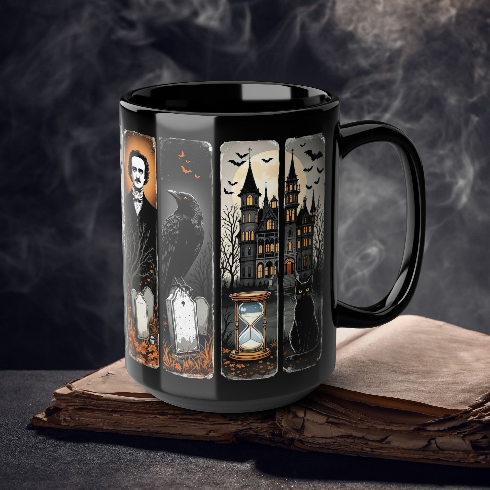 Edgar Allan Poe Mug Gothic Literary Gift For Book Lover Dark Academia Macabre Fall Coffee Cup Halloween Poetember Party Gift For Bookclub Mug Printify 15oz