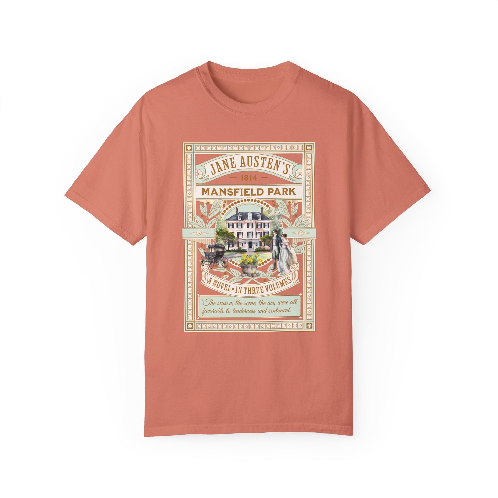 Jane Austen T- Shirt, Mansfield Park Historical Romance Comfort Colors Tee, Bookish Literary Jane Austen Fan Art Gift for Her Bookclub Shirt T-Shirt Printify Terracotta S 