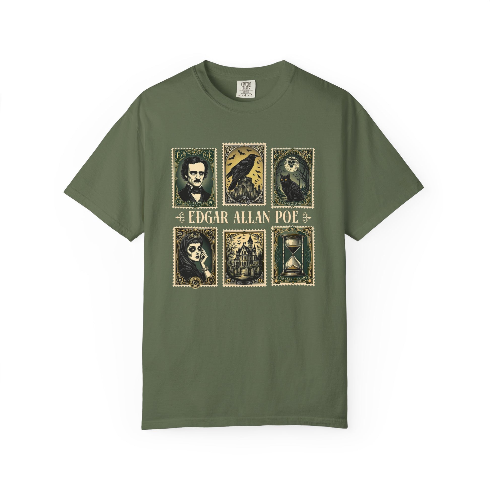 Edgar Allan Poe T-Shirt Gothic Graphic Tee The Raven Nevermore Quote Horror Literature Shirt Dark Academia Aesthetic Halloween Party Gift T-Shirt Printify Sage S