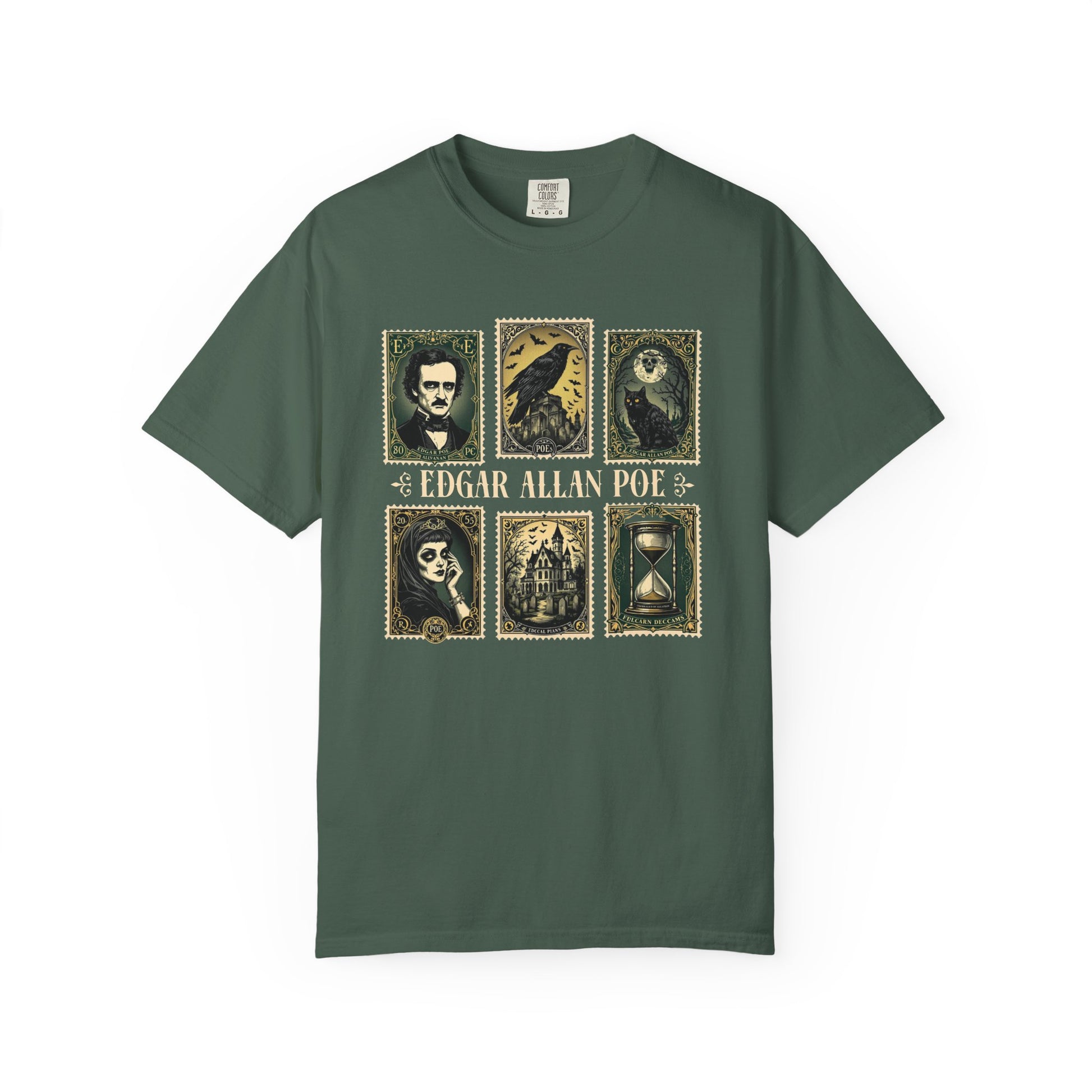 Edgar Allan Poe T-Shirt Gothic Graphic Tee The Raven Nevermore Quote Horror Literature Shirt Dark Academia Aesthetic Halloween Party Gift T-Shirt Printify Blue Spruce S