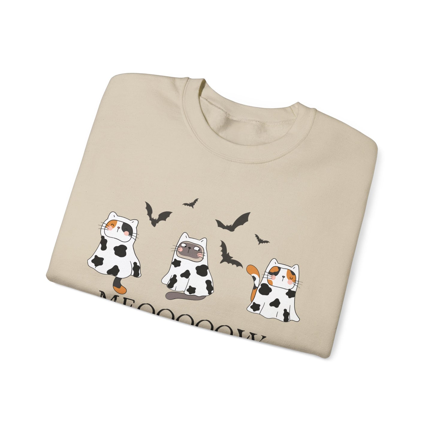 Cute Halloween Cow Ghost Cats Sweatshirt, Cats in Cow Ghost Costumes, Spooky Season Sweater, Halloween Party Shirt, Cat Lover Gift Sweatshirt Printify   