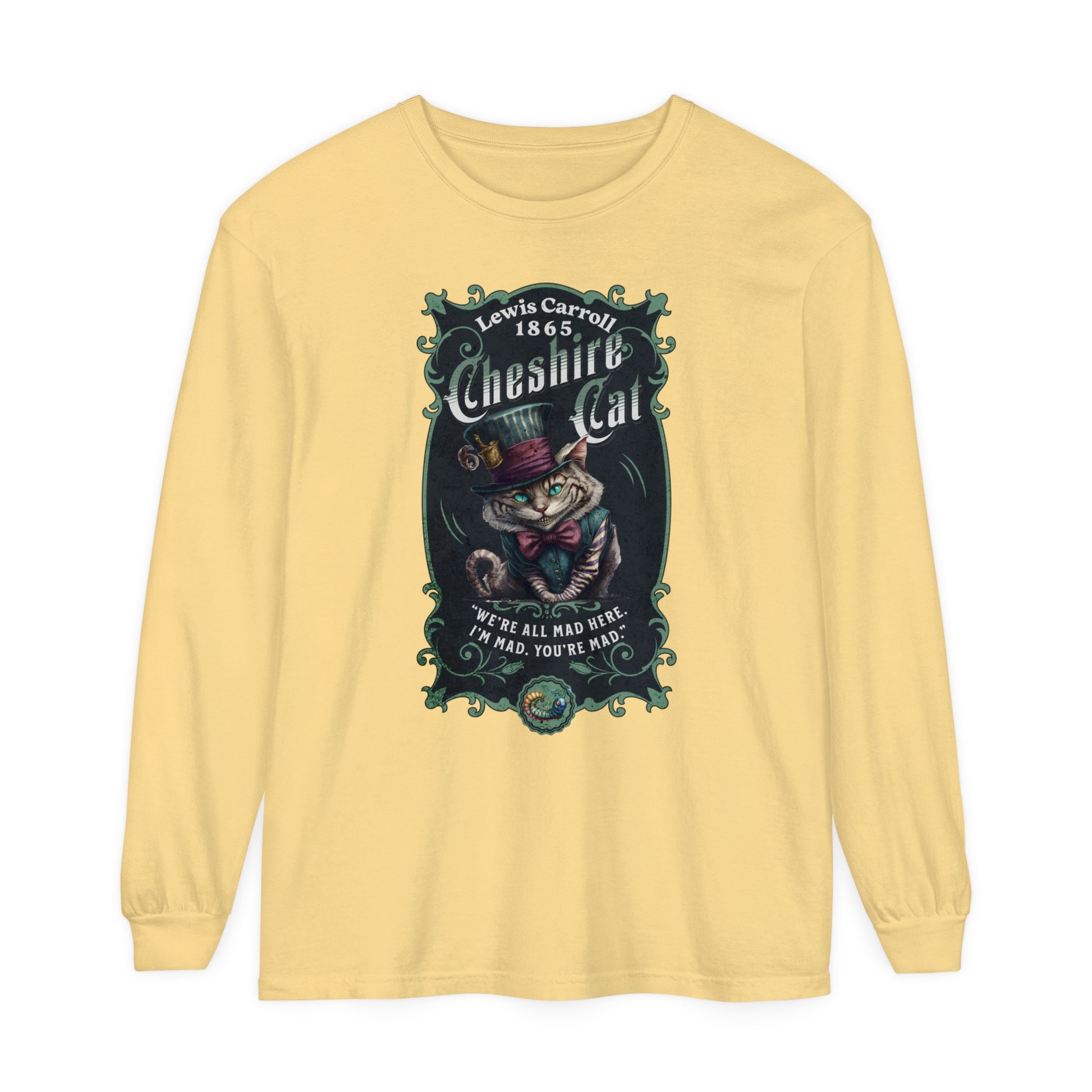 Cheshire Cat Long Sleeve Shirt, Alice in Wonderland, Lewis Carroll Dark Academia TShirt Mad Hatter Tea Party Bookish Book Lover Booktok Gift Long-sleeve Printify Butter S 