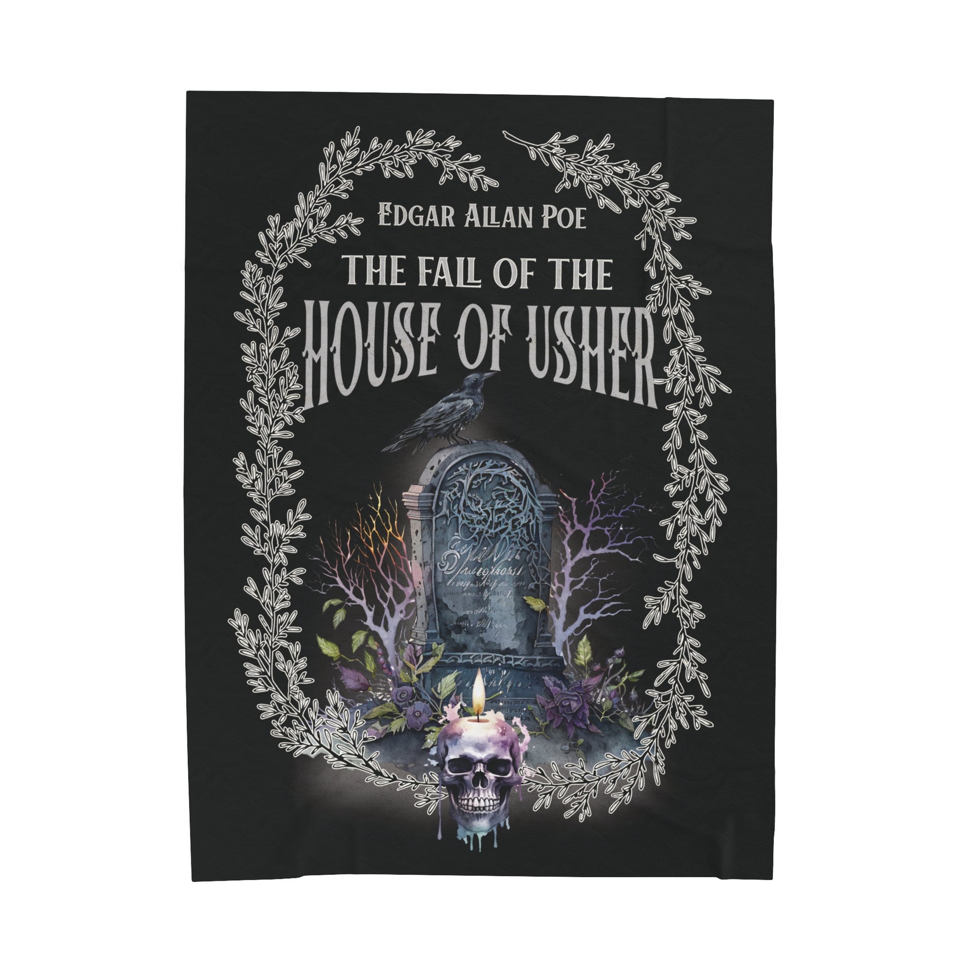 Edgar Allan Poe, The Fall Of The House Of Usher Throw Blanket, Book Lover Reading Blanket, Gothic Dark Academia, Horror Movie Watching Plush All Over Prints Printify 60" × 80"  