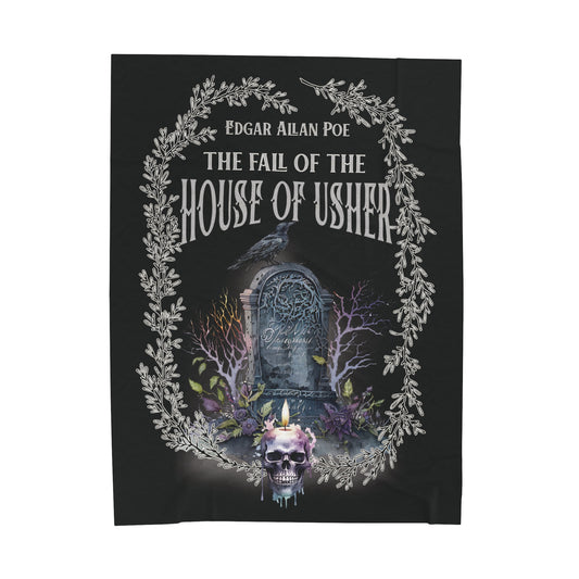 Edgar Allan Poe, The Fall Of The House Of Usher Throw Blanket, Book Lover Reading Blanket, Gothic Dark Academia, Horror Movie Watching Plush All Over Prints Printify 60" × 80"  