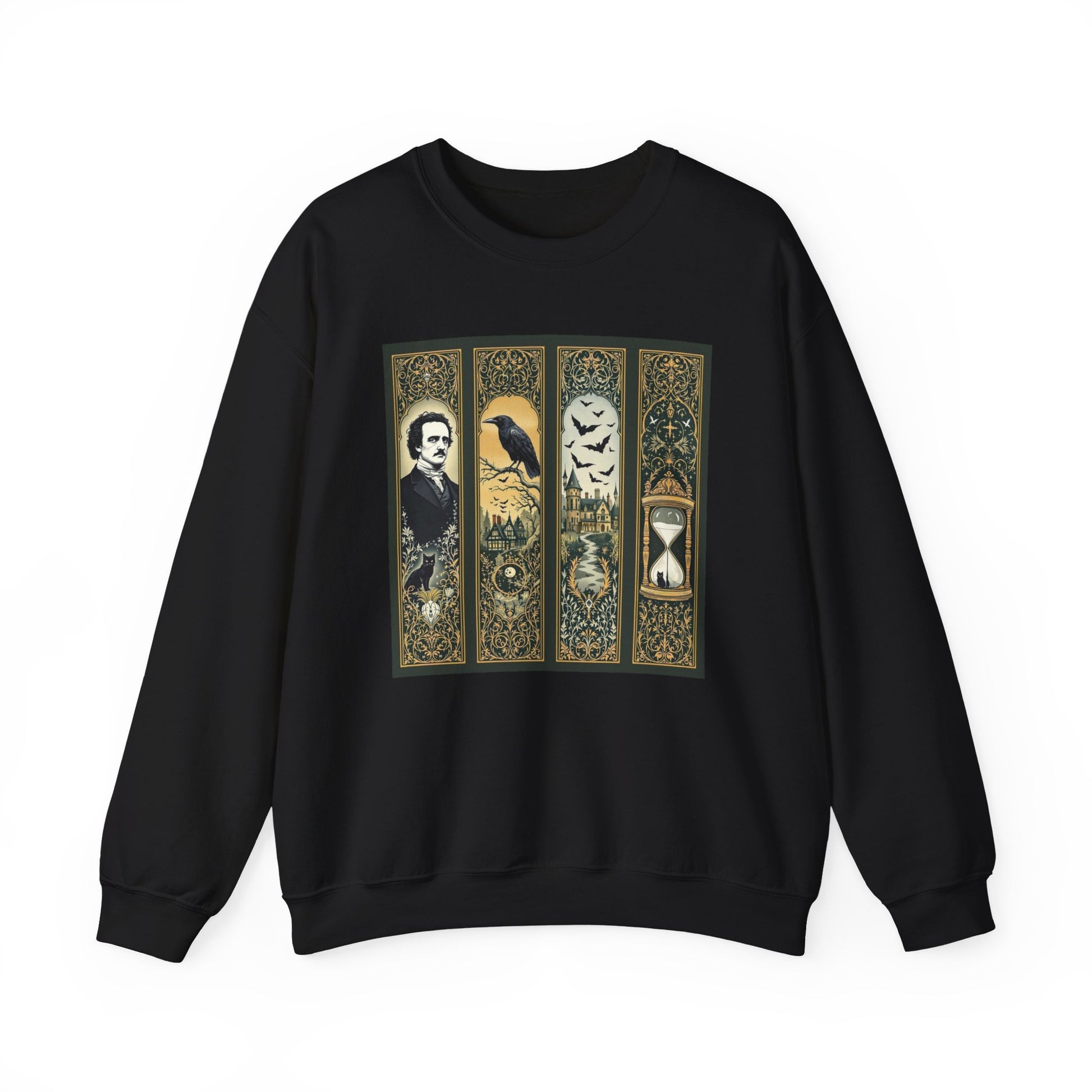 Edgar Allan Poe Sweatshirt The Raven Nevermore Gothic Horror Sweater Dark Academia Macabre Halloween Gift for Book Lovers Birthday Christmas Sweatshirt Printify Black S