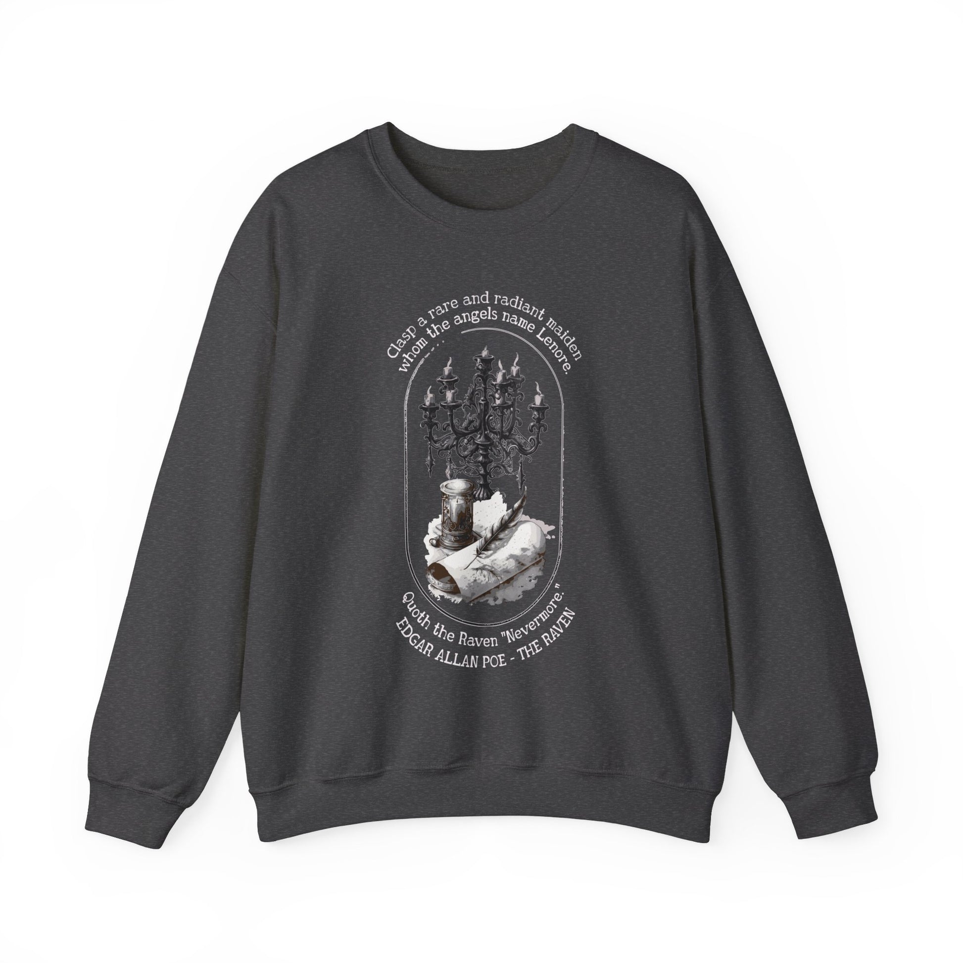 Edgar Allan Poe, Nevermore The Raven Sweatshirt, Book Lover, Halloween, Haunting Gothic Gift, Light, Dark Academia, Horror Movie Sweater Sweatshirt Printify S Dark Heather 