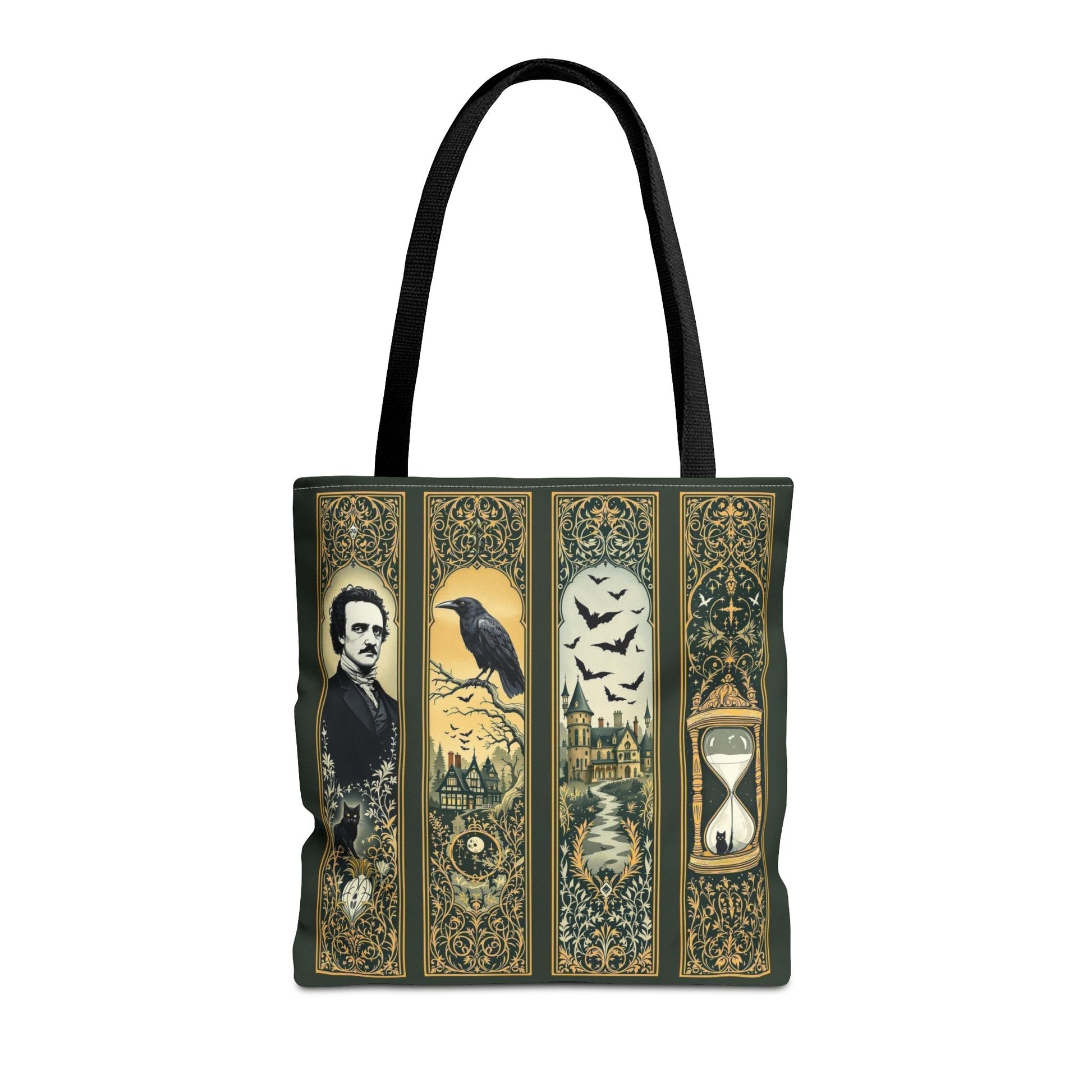 Edgar Allan Poe Tote Bag Gothic Literary Gift for Book Lover Dark Academia Macabre Accessory Halloween Tote Fall School Bag for Poetember Bags Printify 16" × 16'' Black