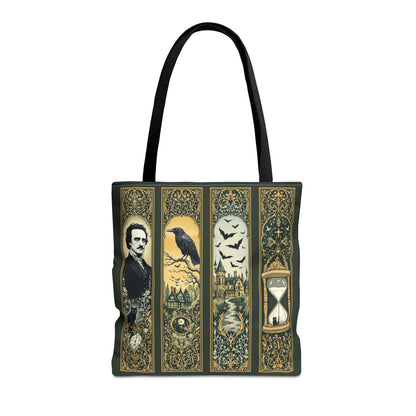 Edgar Allan Poe Tote Bag Gothic Literary Gift for Book Lover Dark Academia Macabre Accessory Halloween Tote Fall School Bag for Poetember Bags Printify 16" × 16'' Black