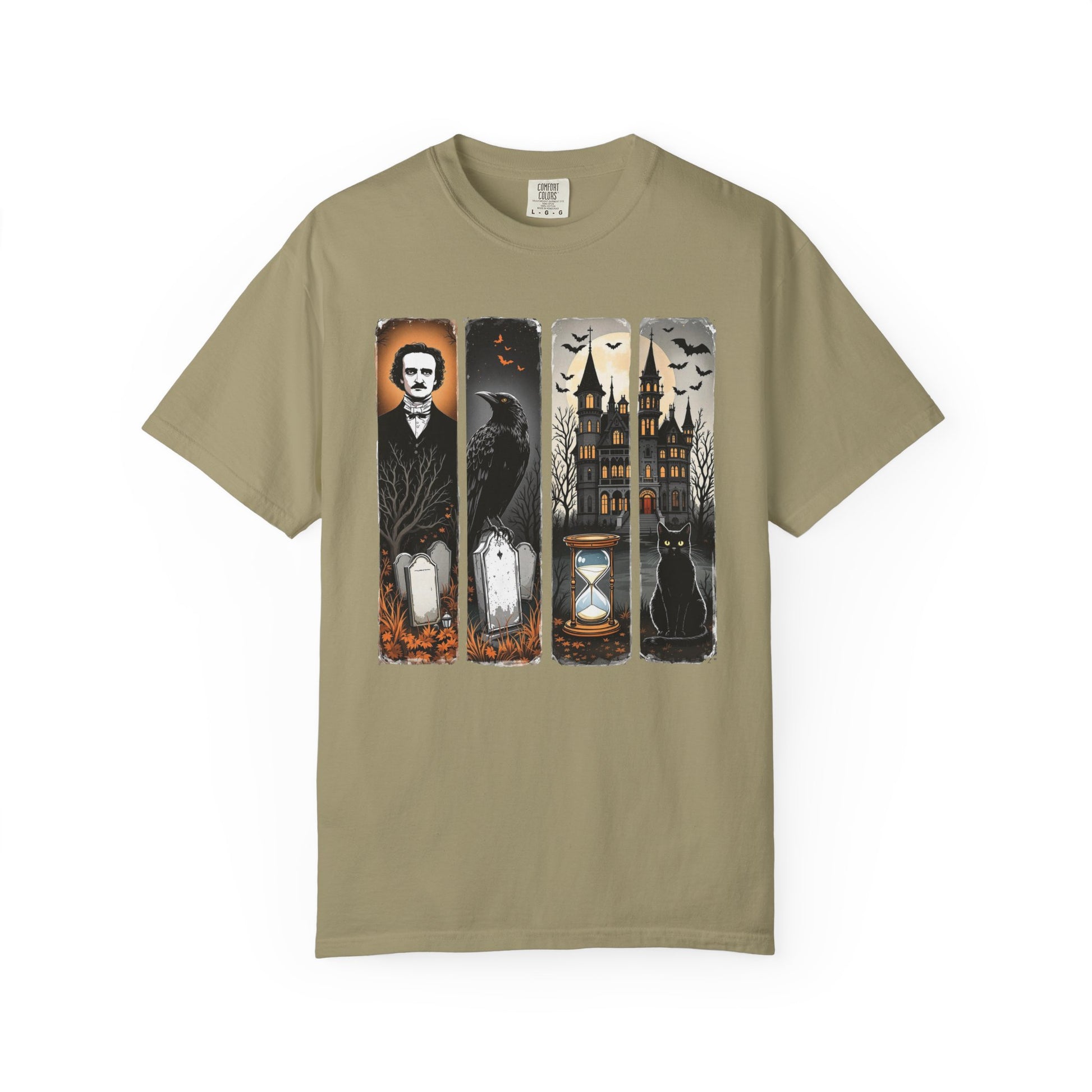 Edgar Allan Poe T-Shirt Gothic Graphic Tee The Raven Nevermore Quote Horror Literature Shirt Dark Academia Aesthetic Halloween Party Gift T-Shirt Printify Khaki S