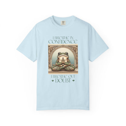 Green Yoga Frog Shirt I Breathe In Confidence And I Breathe Out Doubt Unisex T-Shirt, Casual Wear, Highlander Fan Gift, T-Shirt Printify Chambray S