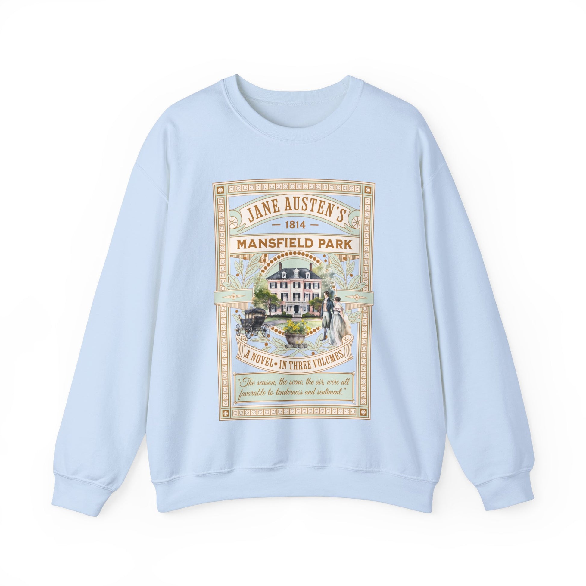 Jane Austen Sweatshirt, Mansfield Park Historical Romance Sweater, Bookish Literary Jane Austen Fan Art Gift, Gift for Her, Readers, Sweatshirt Printify S Light Blue 